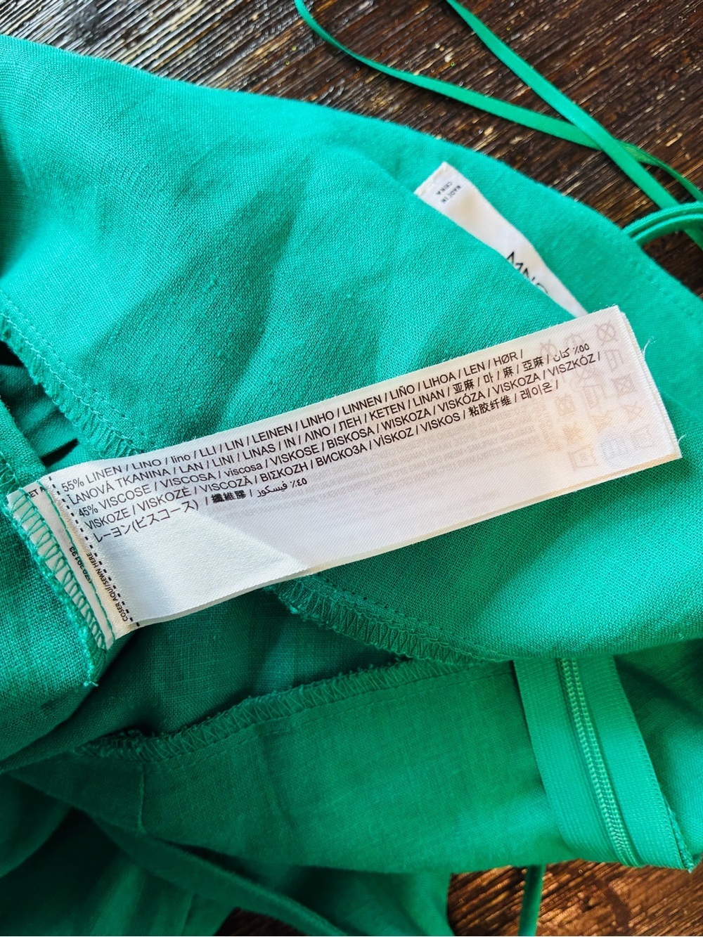 Mango MNG Emerald Green Linen Blend Tie Front Wide Leg Jumpsuit XS Resort Vacati - Picture 5 of 5